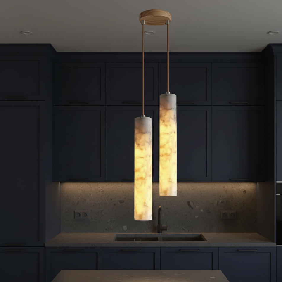 Olri Alabaster Cylindrical Pendant Light 35cm 2 Head | Celestre