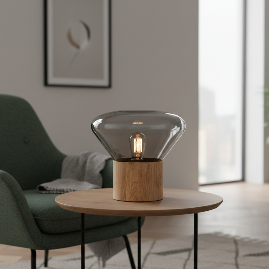 Elsen Nordic Wooden Glass Lamp Smoky Gray Small | Celestre