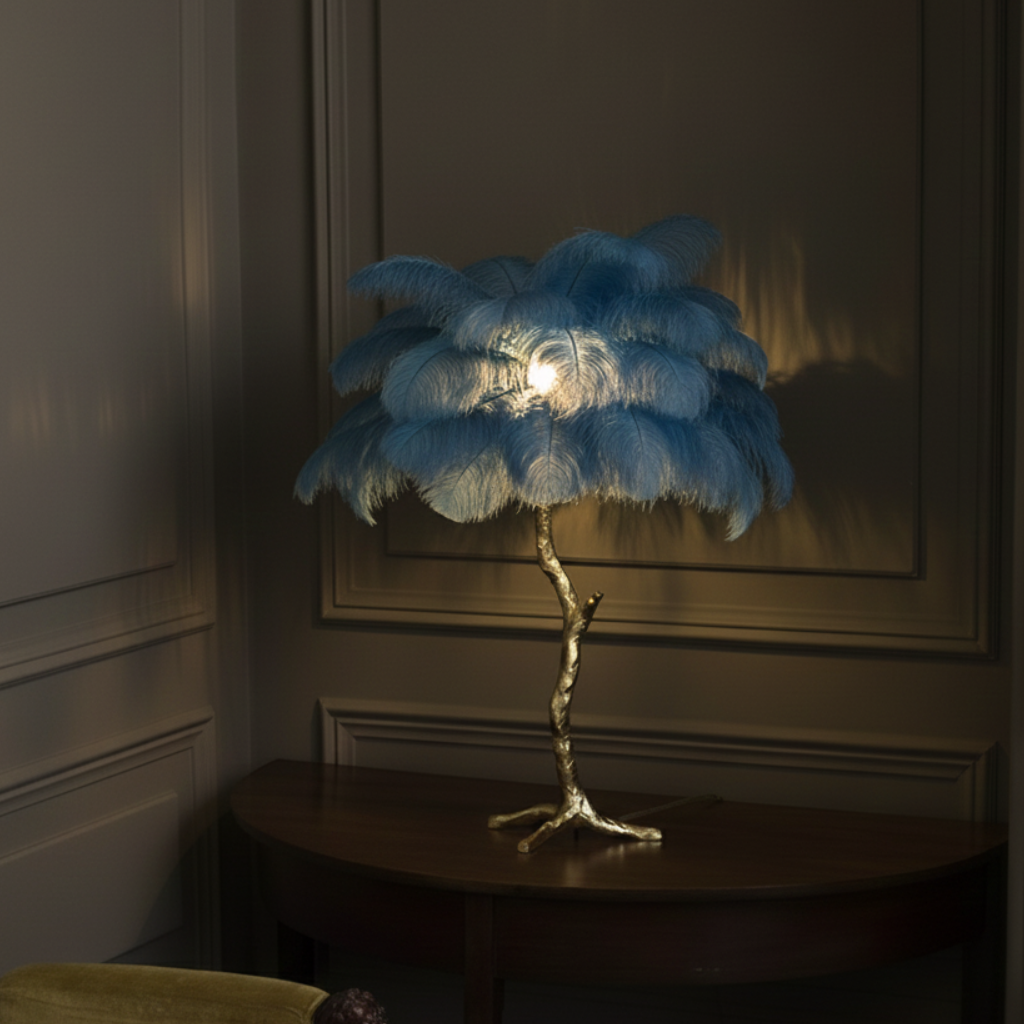 Virel Feather Floor Lamp Peacock blue H80 cm-25 Feathers | Celestre