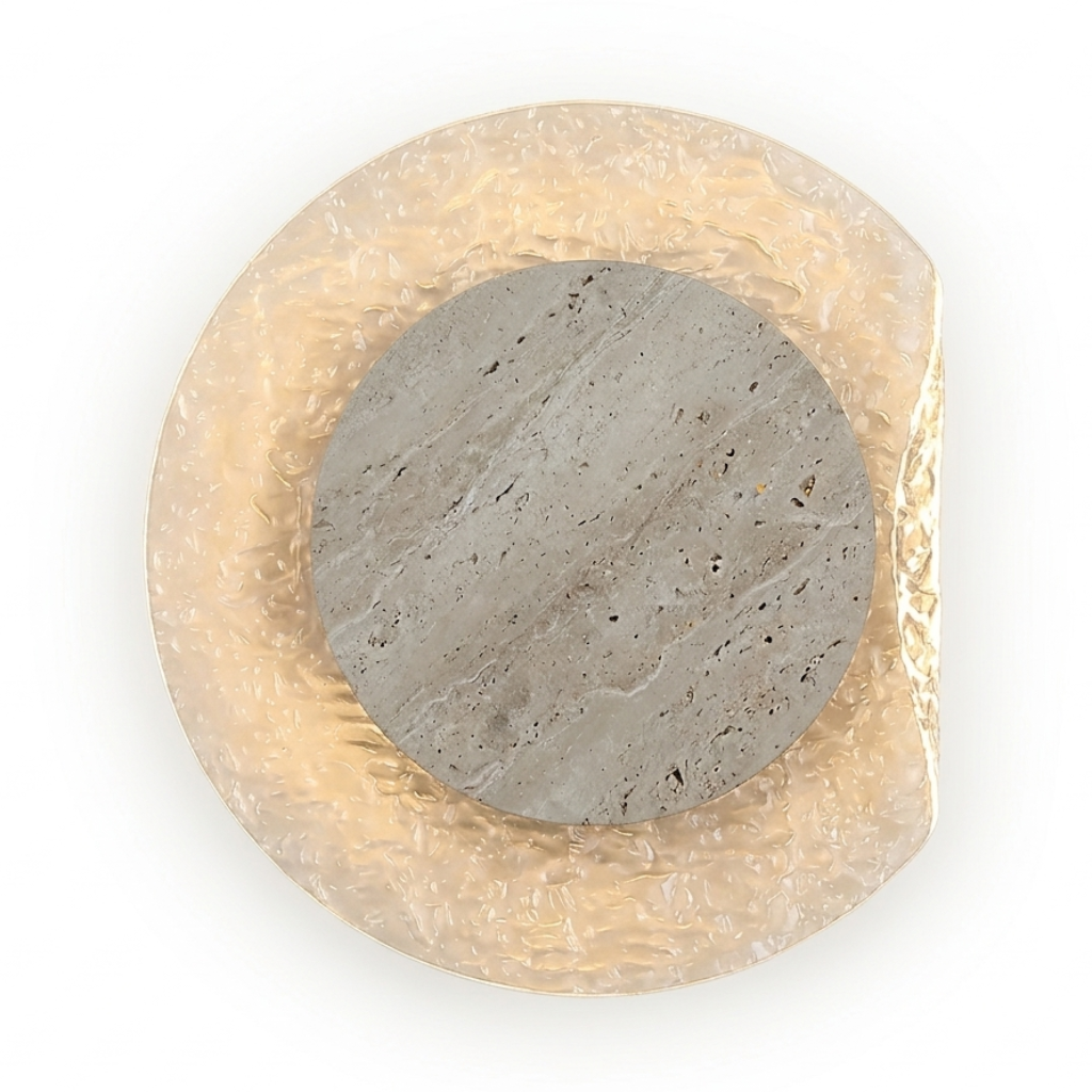 Giru Travertine Disc Textured Wall Light | Celestre