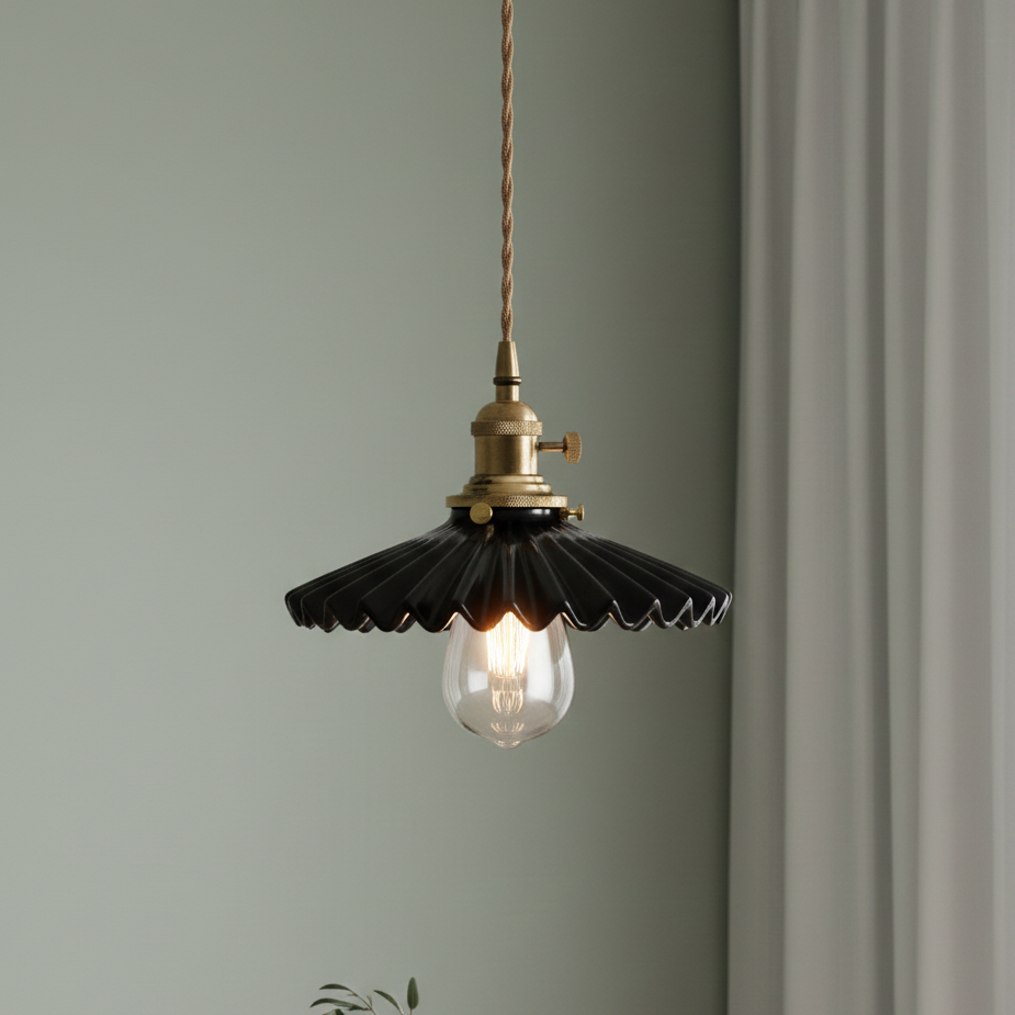 Osta Pleated Ceramic Pendant Light Black | Celestre