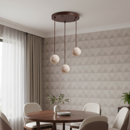 Leze Vintage Travertine Pendant Light 3 Head Round | Celestre