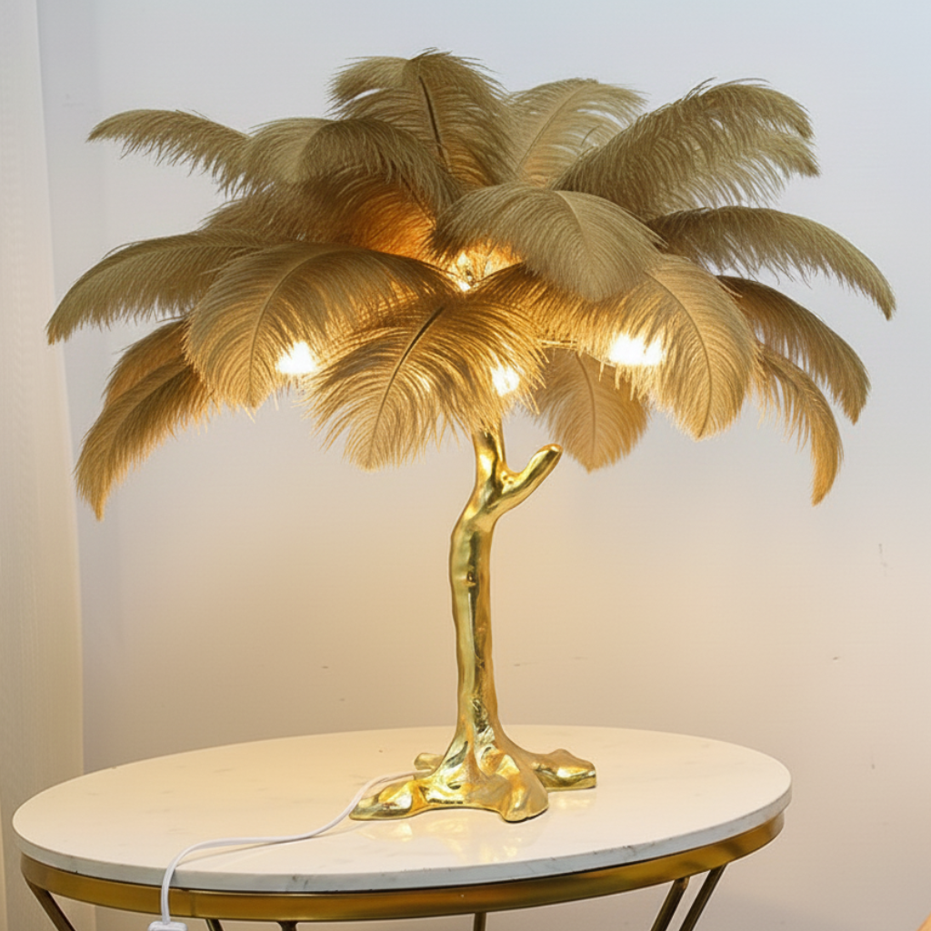 Virel Feather Floor Lamp Khaki H60 cm-25 Feathers | Celestre