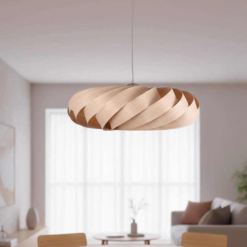 Tela Veneer Helix Pendant Light Natural Ash | Celestre