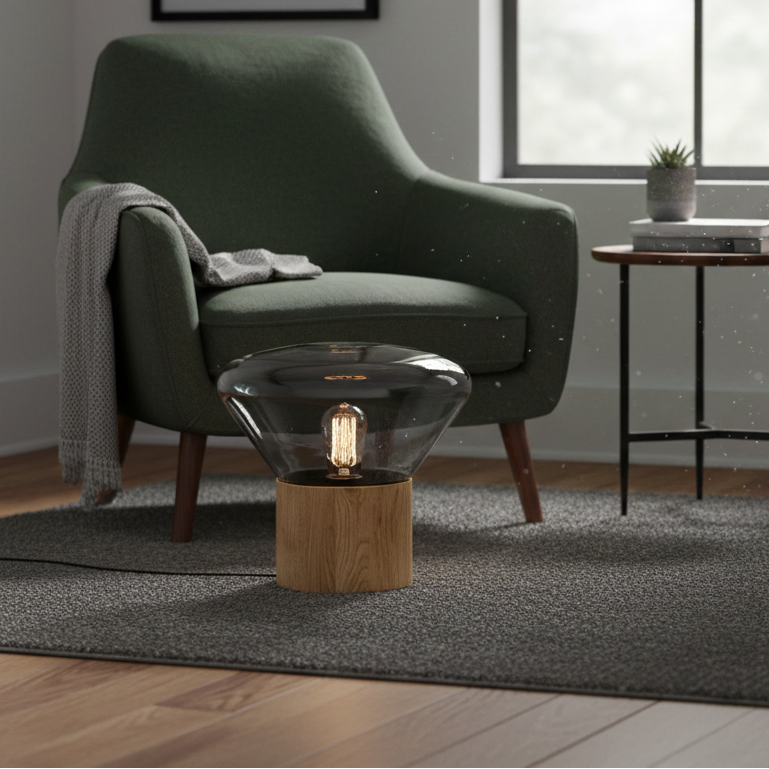 Elsen Nordic Wooden Glass Lamp Smoky Gray Medium | Celestre