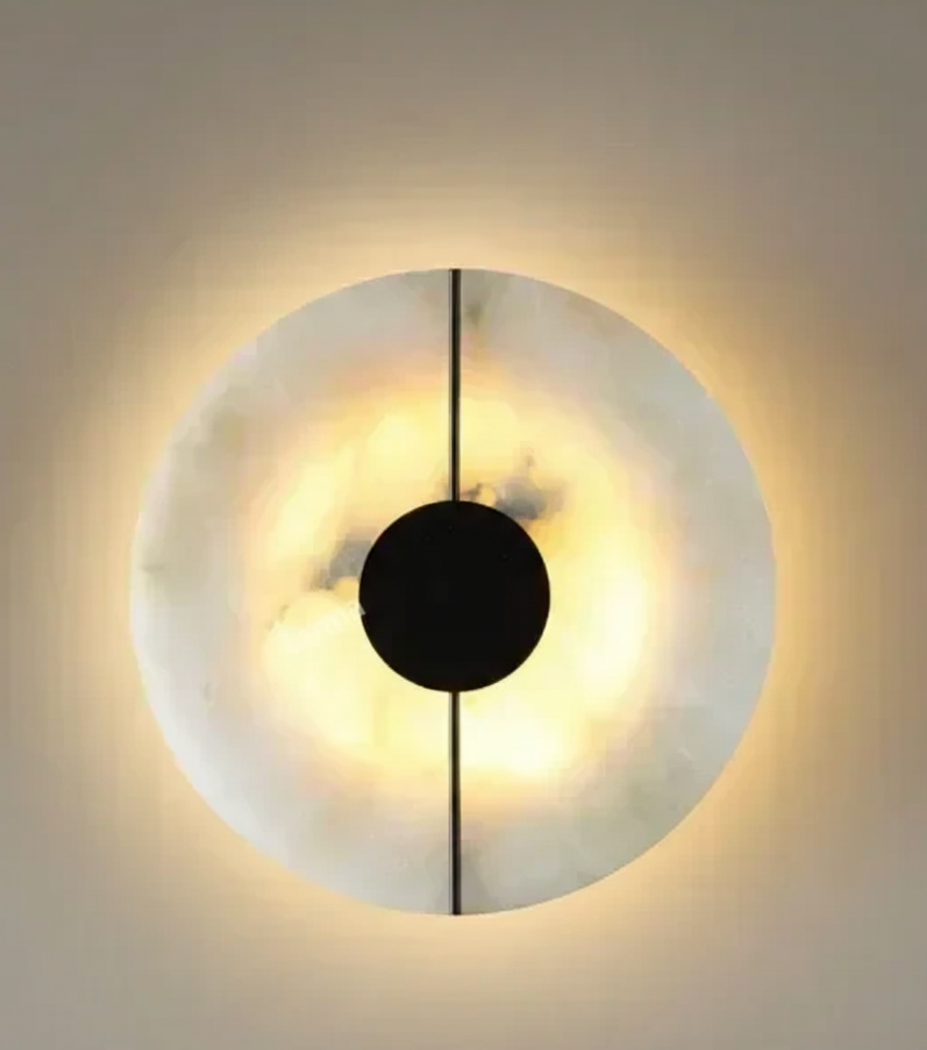 Luna Round Alabaster Wall Light Black | Celestre