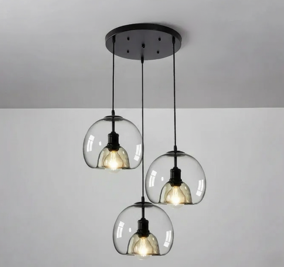 Lurea Glass Dome Pendant Light Smoke 3 Head | Celestre