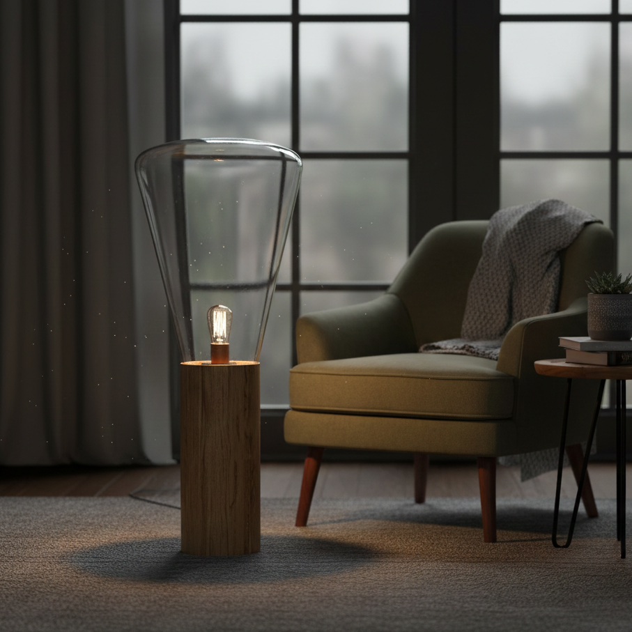 Elsen Nordic Wooden Glass Lamp Transparent Large | Celestre