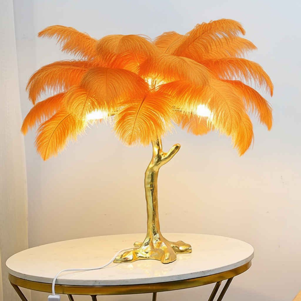 Virel Feather Floor Lamp Orange H60 cm-25 Feathers | Celestre