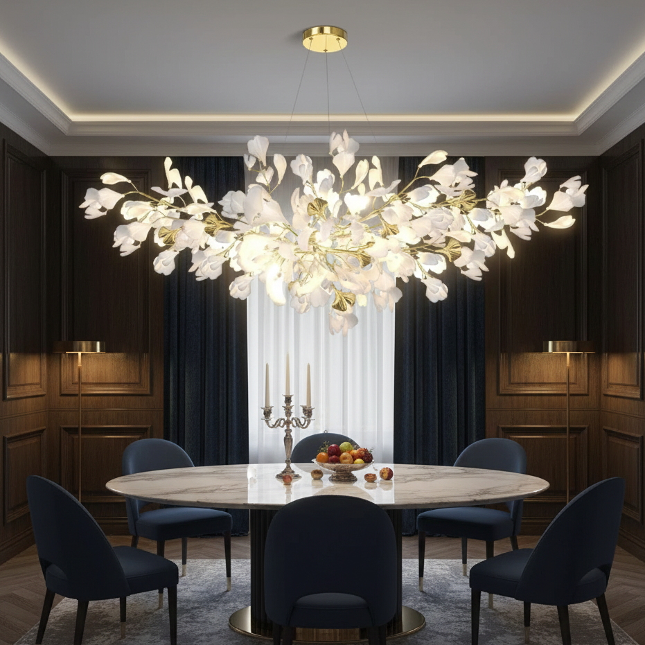 Sevra Gingko Leaf Ceramic Chandelier L 120 cm | Celestre