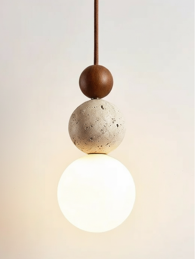 Brin Travertine Cream Pendant Light Walnut | Celestre