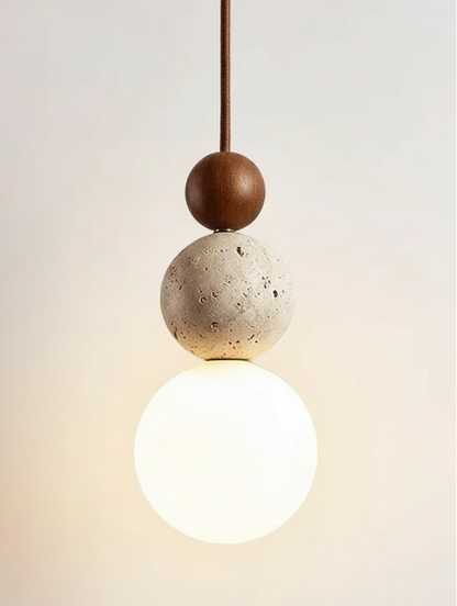 Brin Travertine Cream Pendant Light Walnut | Celestre