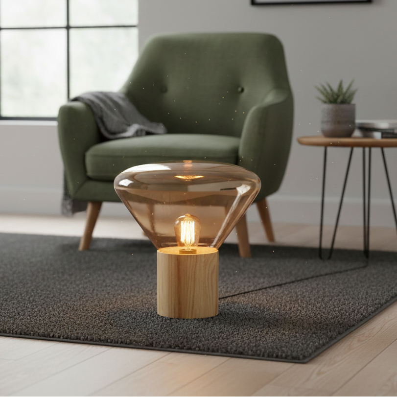 Elsen Nordic Wooden Glass Lamp Amber Medium | Celestre