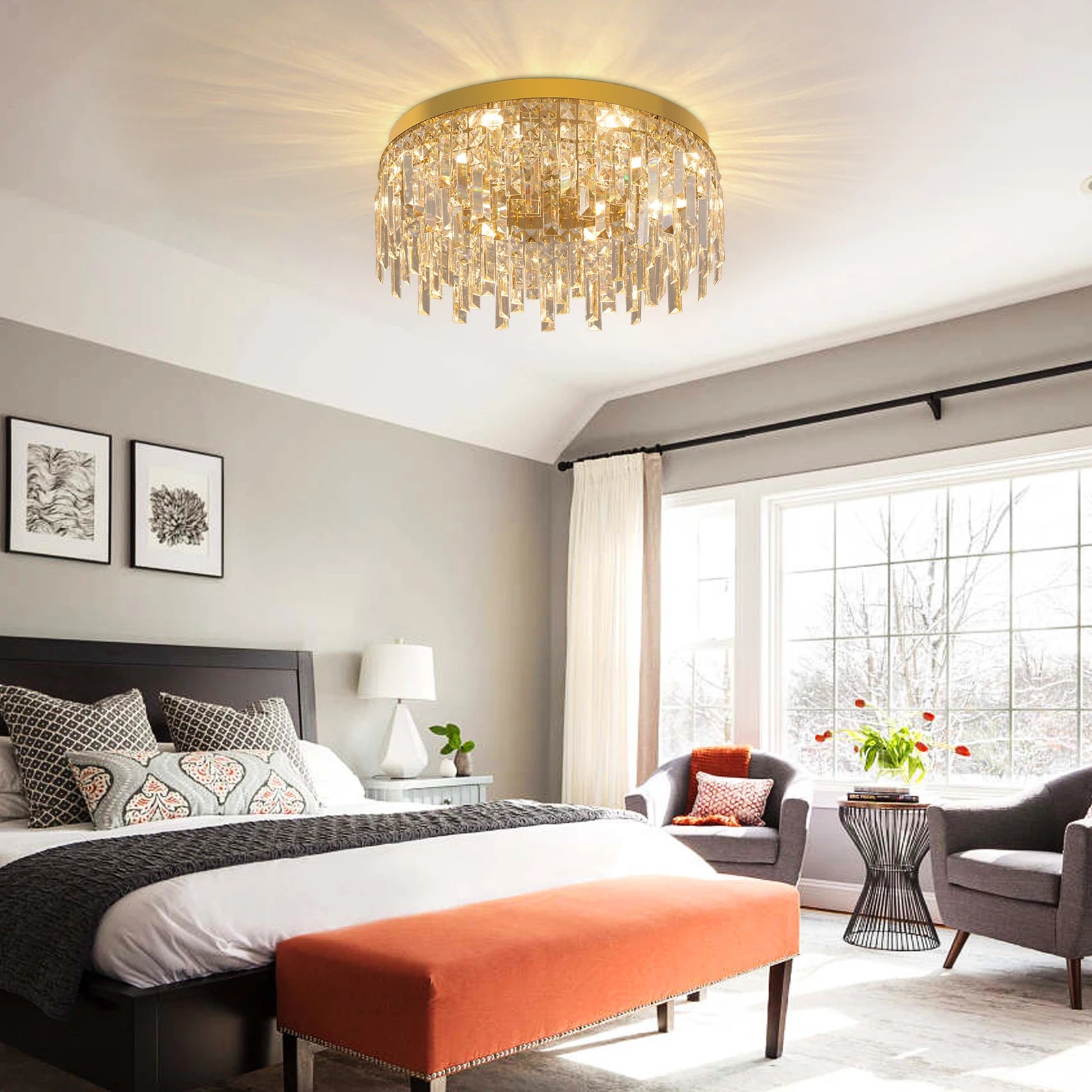 Sivo Crystal Round Prism Ceiling Light | Celestre