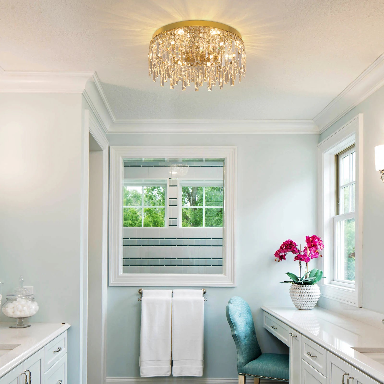 Sivo Crystal Round Prism Ceiling Light | Celestre