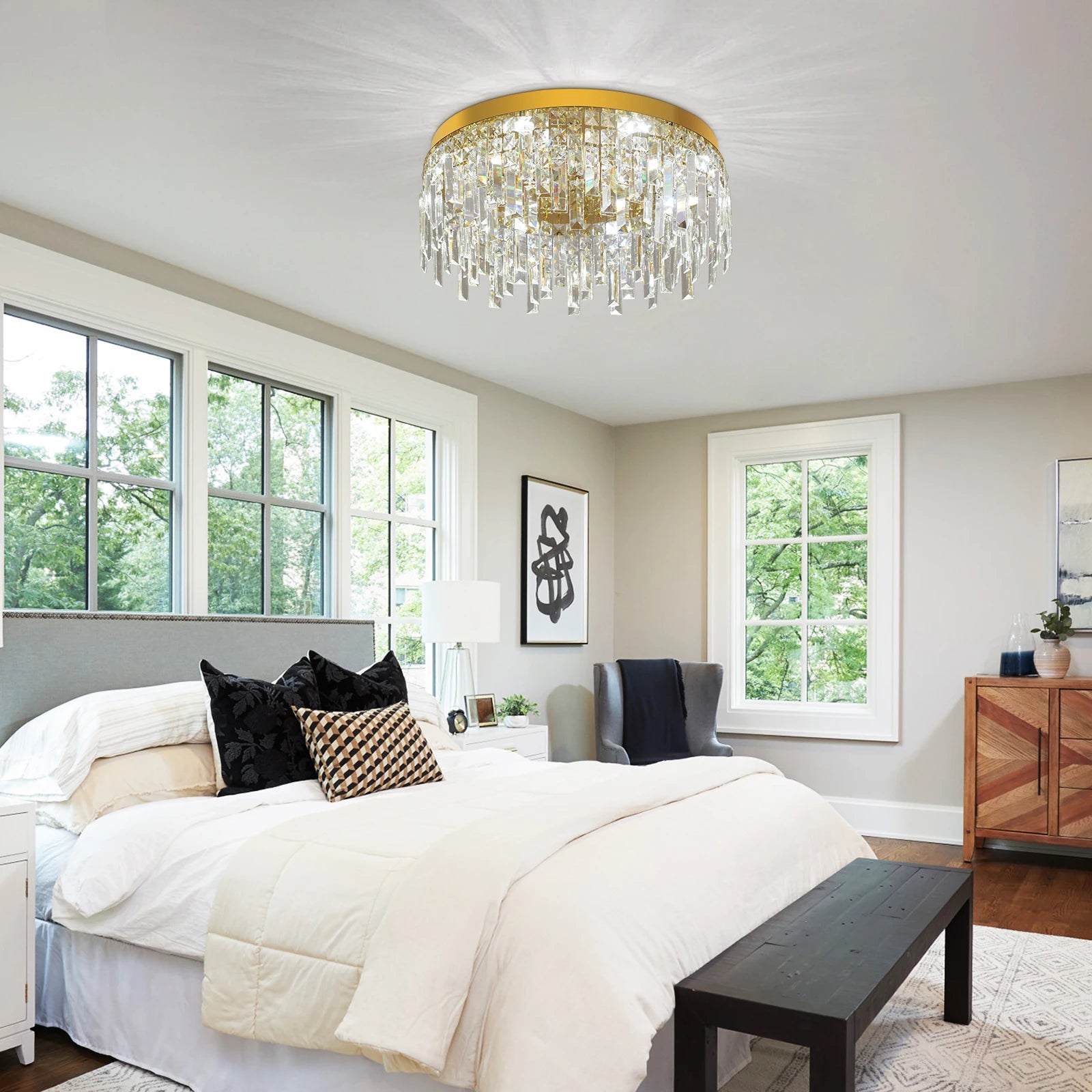 Sivo Crystal Round Prism Ceiling Light | Celestre