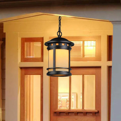 Hese Etched Lantern Outdoor Pendant Light Black | Celestre