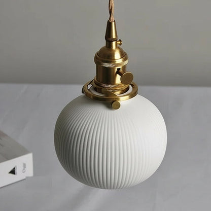 Vevi Ceramic Ribbed Globe Pendant Light | Celestre