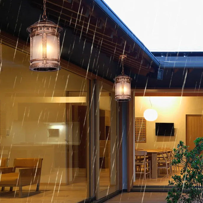 Hese Etched Lantern Outdoor Pendant Light Bronze | Celestre