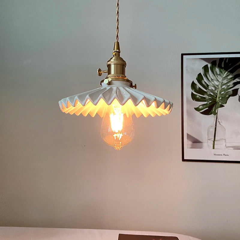 Osta Pleated Ceramic Pendant Light White | Celestre
