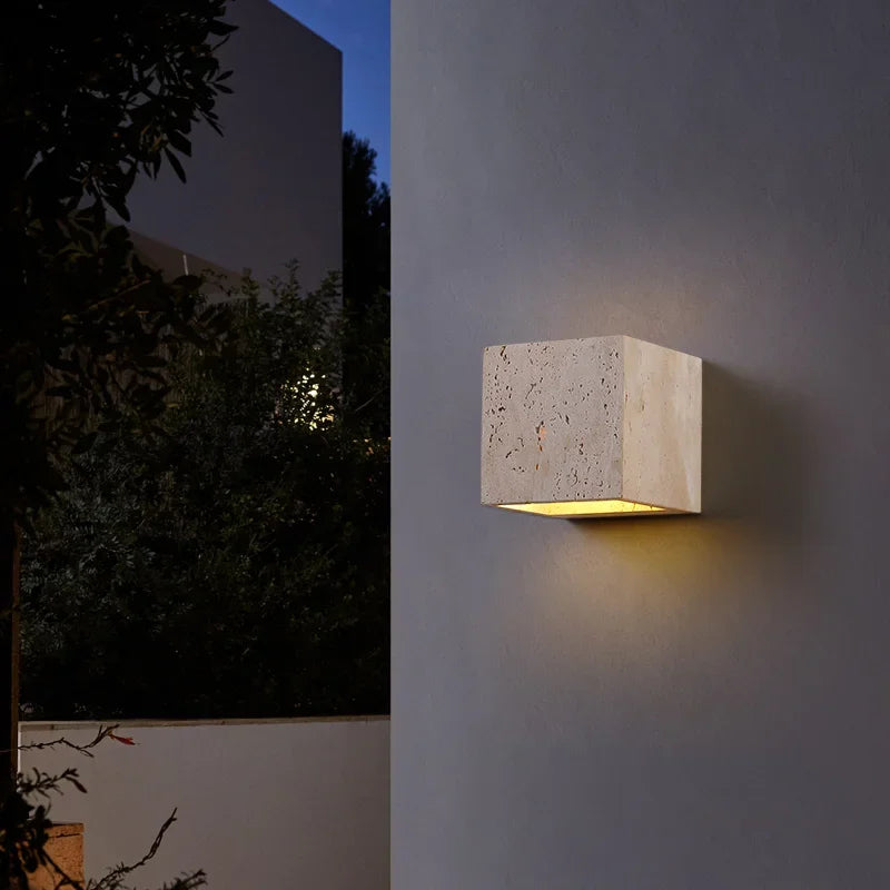Biti Travertine Outdoor Wall Light W 12 cm x H 12 cm | Celestre