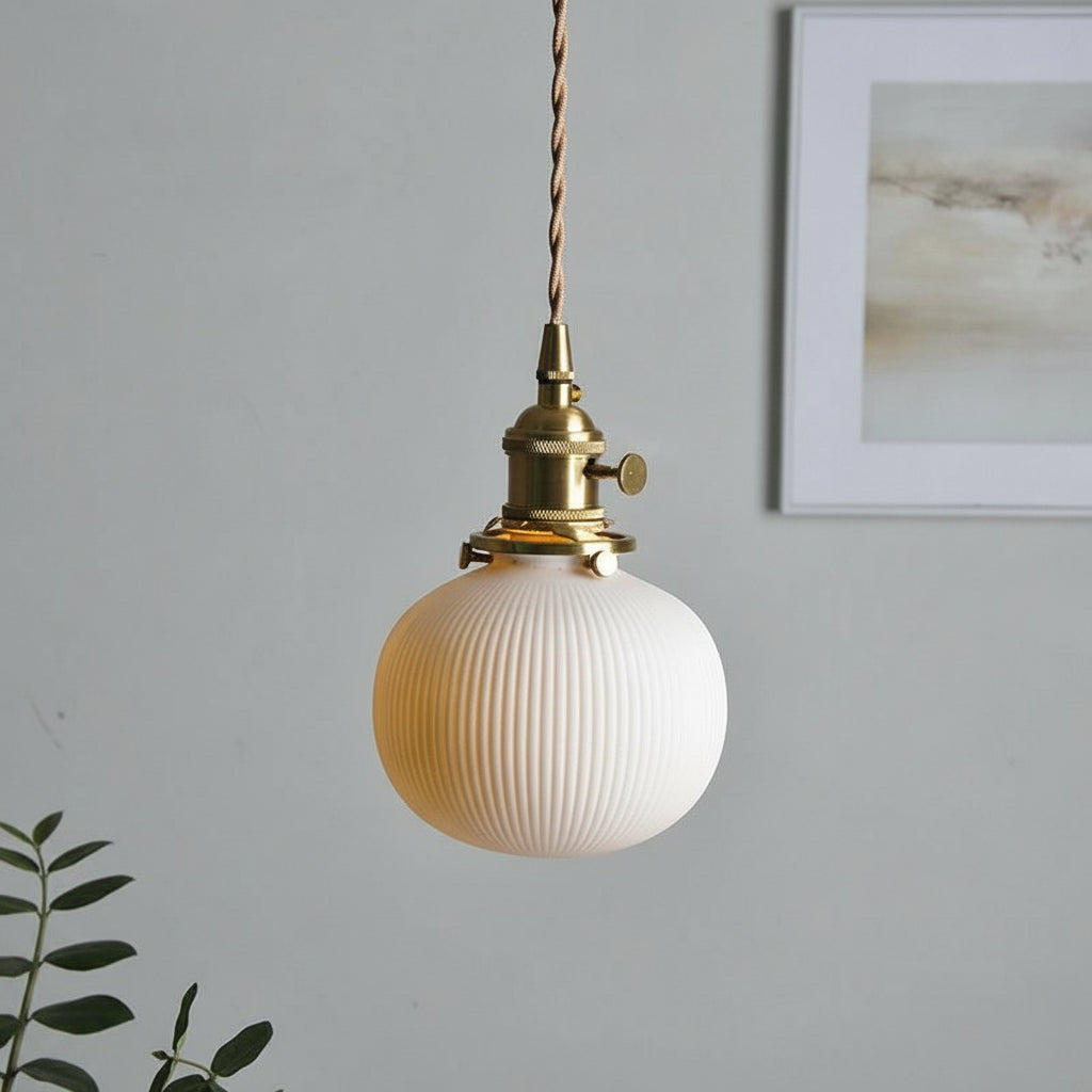 Vevi Ceramic Ribbed Globe Pendant Light Single Head | Celestre