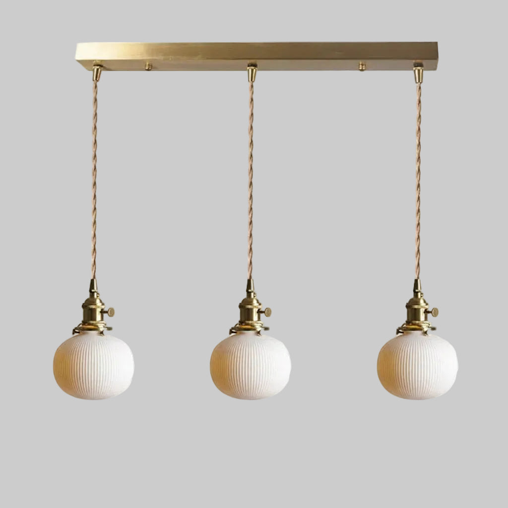 Vevi Ceramic Ribbed Globe Pendant Light 3 Heads Linear | Celestre