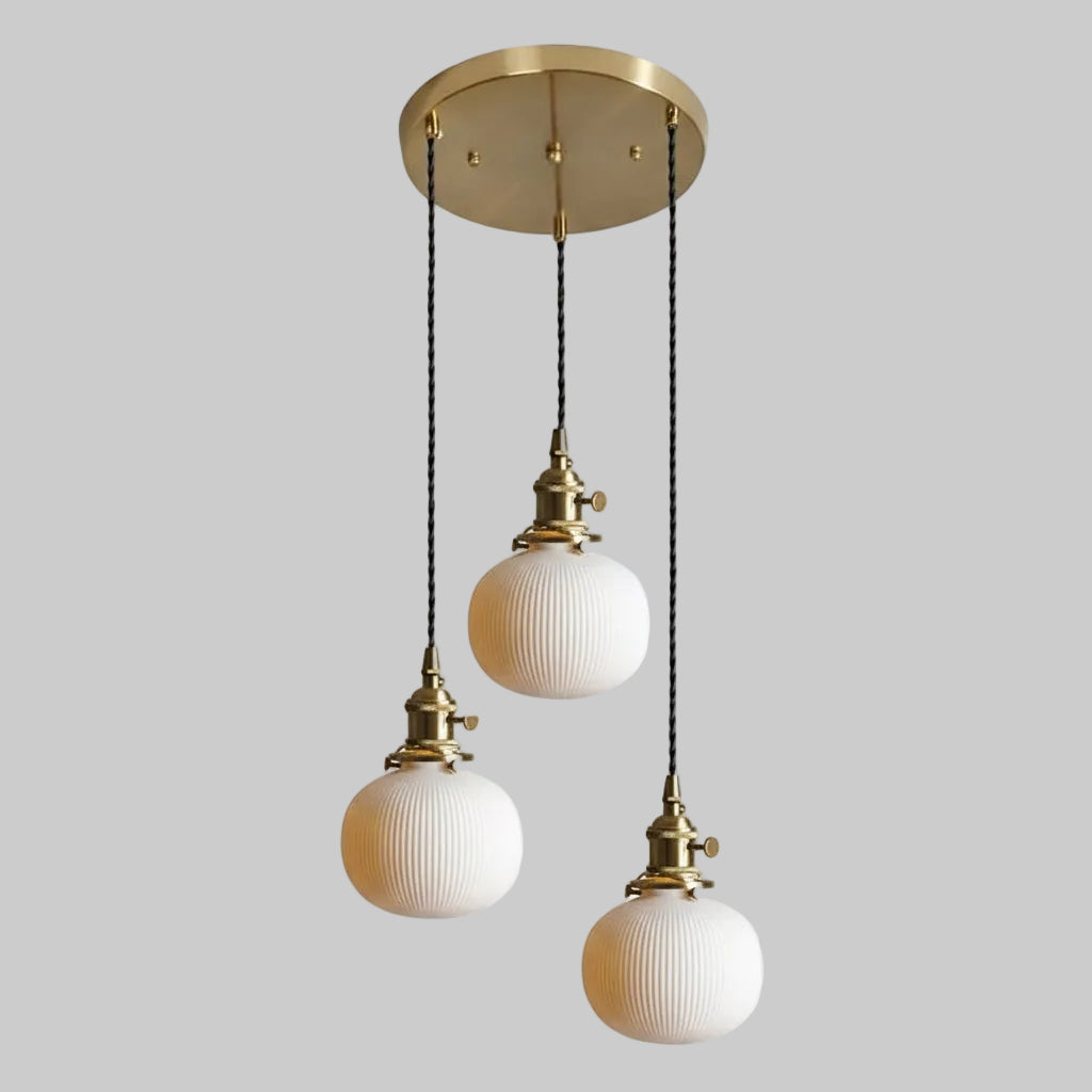 Vevi Ceramic Ribbed Globe Pendant Light 3 Heads Circular | Celestre