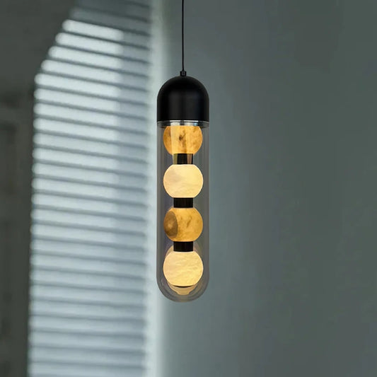 Fizu Minimalist Alabaster Capsule Stack Pendant Light | Celestre