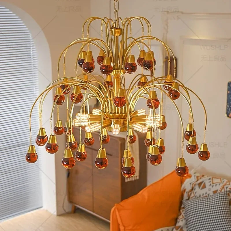 Bair Cherry Stained Glass Chandelier Red D 80 cm x H 80 cm | Celestre