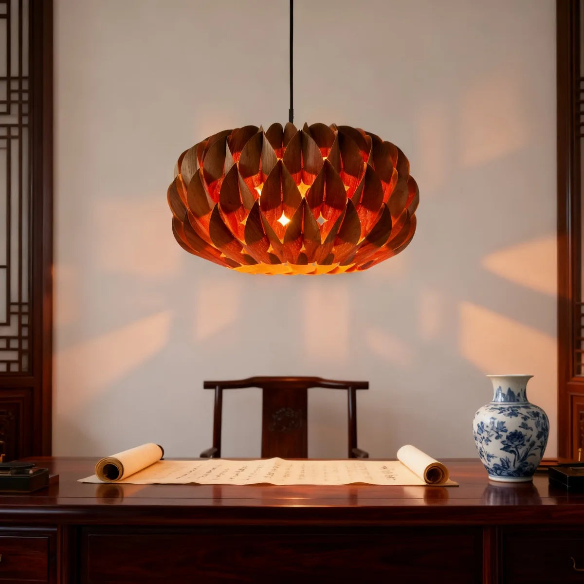 Gris Japandi Veneer Pendant Light | Celestre