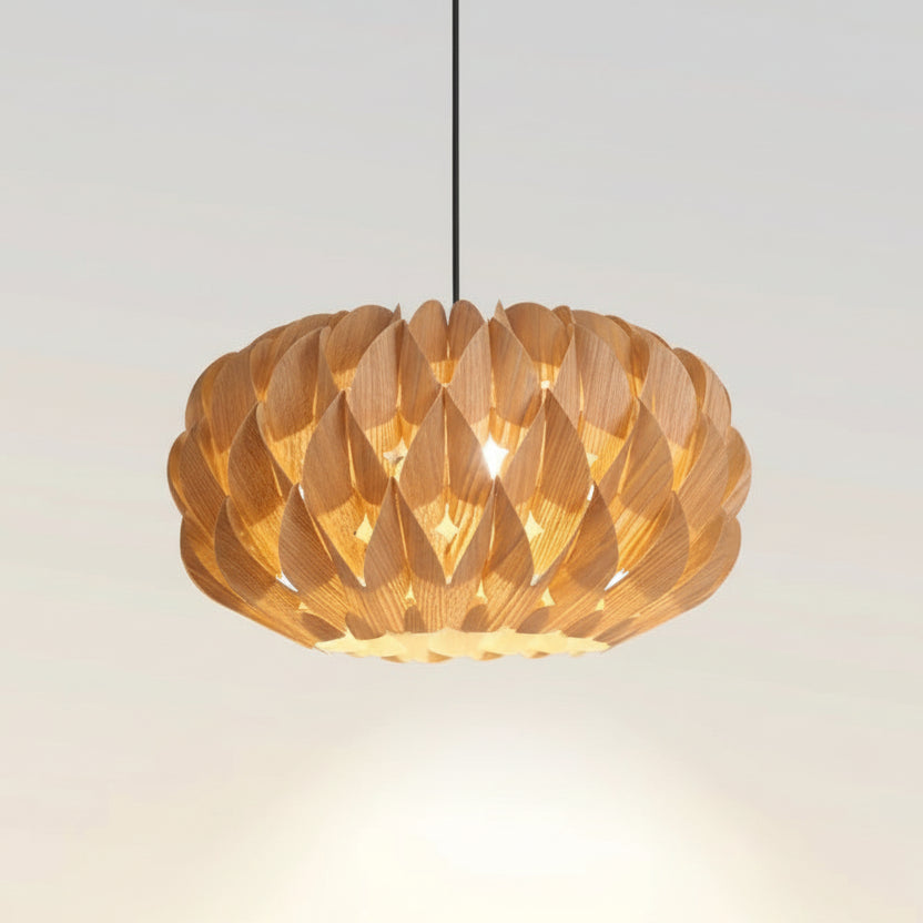 Gris Japandi Veneer Pendant Light Log Wood | Celestre
