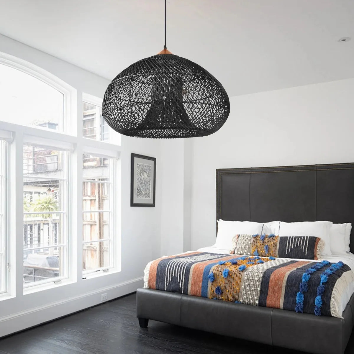 Ivor Wabi-sabi Rattan Pendant Light Black 60 cm x 38 cm | Celestre