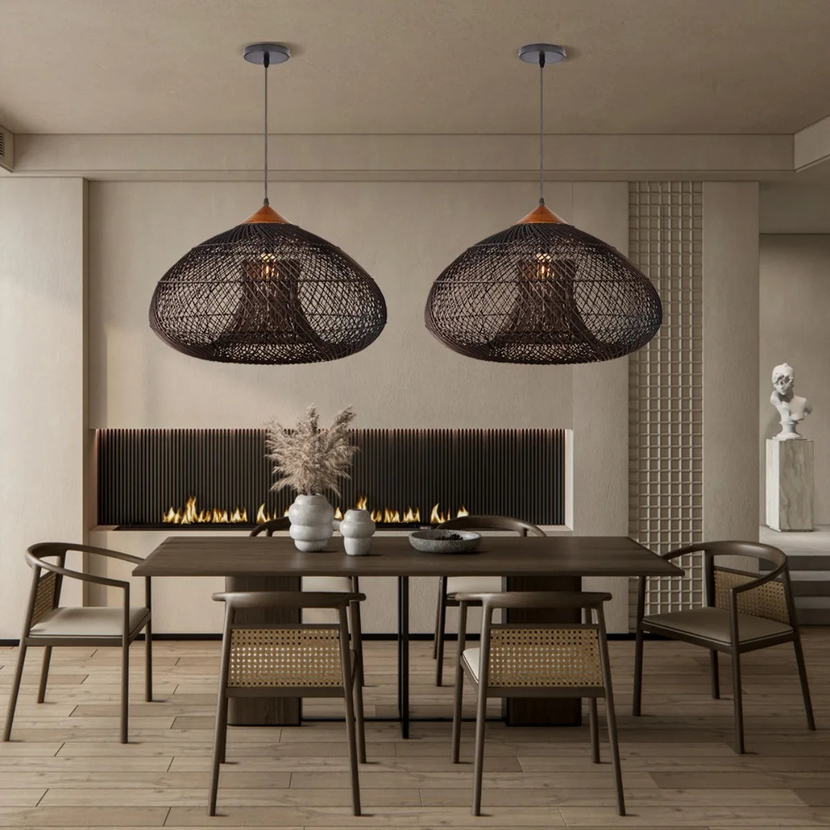 Ivor Wabi-sabi Rattan Pendant Light Black 60 cm x 45 cm | Celestre