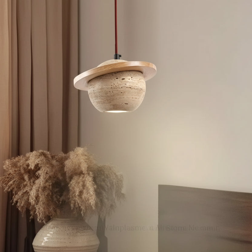 Brevi Saturn Travertine Pendant Light | Celestre