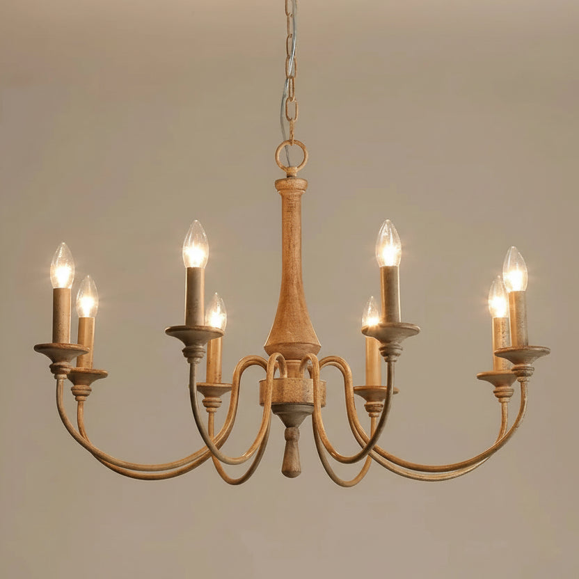 Luvo Wood Spindle Chandelier Log Wood 8 Heads | Celestre