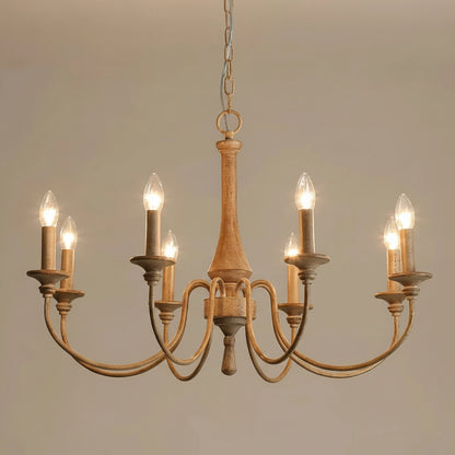 Luvo Wood Spindle Chandelier Log Wood 8 Heads | Celestre