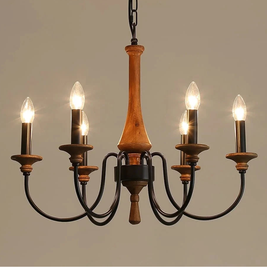 Luvo Wood Spindle Chandelier Black 6 Heads | Celestre