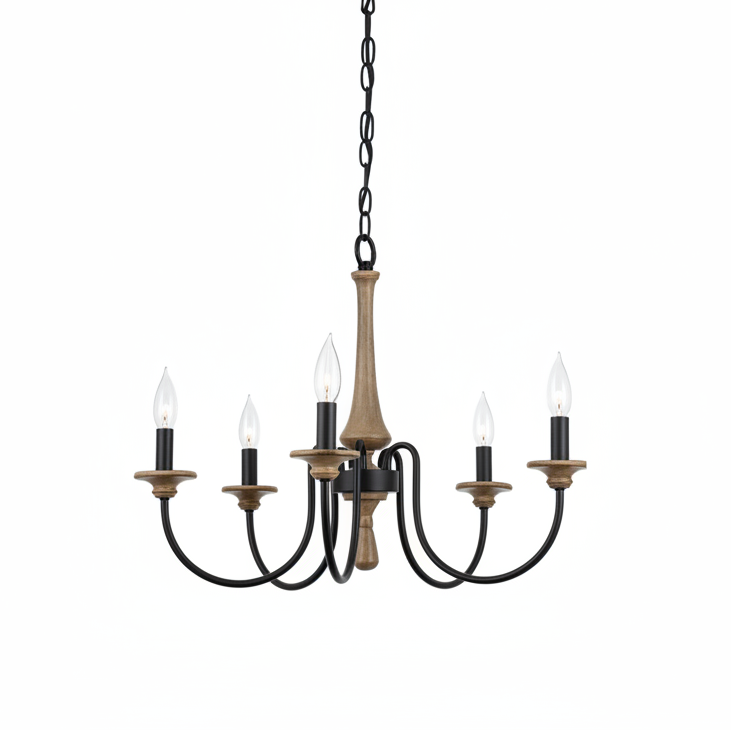 Luvo Wood Spindle Chandelier Black 5 Heads | Celestre