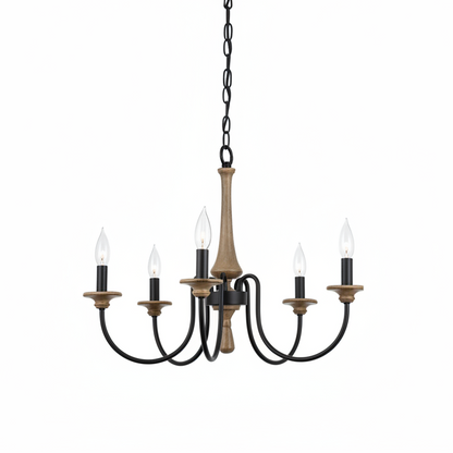 Luvo Wood Spindle Chandelier Black 5 Heads | Celestre
