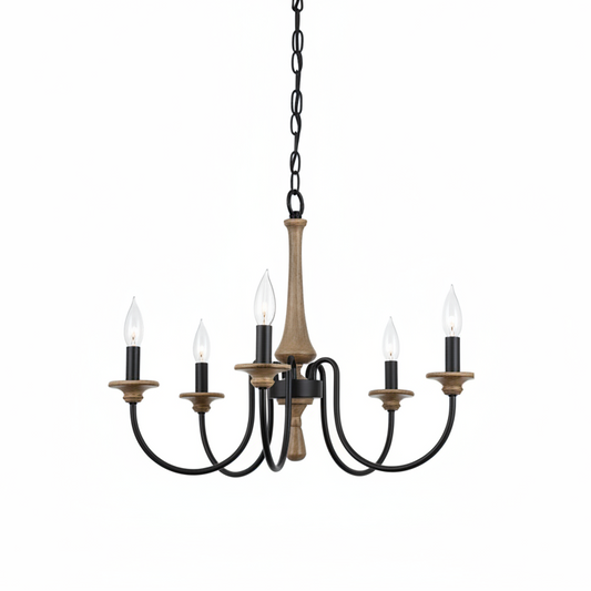 Luvo Wood Spindle Chandelier Black 5 Heads | Celestre