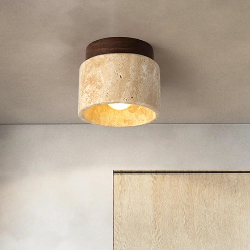 Naren Travertine and Wood Ceiling Light Walnut | Celestre