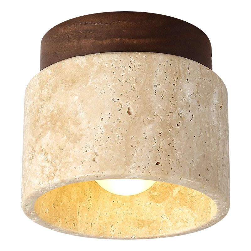 Naren Travertine and Wood Ceiling Light | Celestre