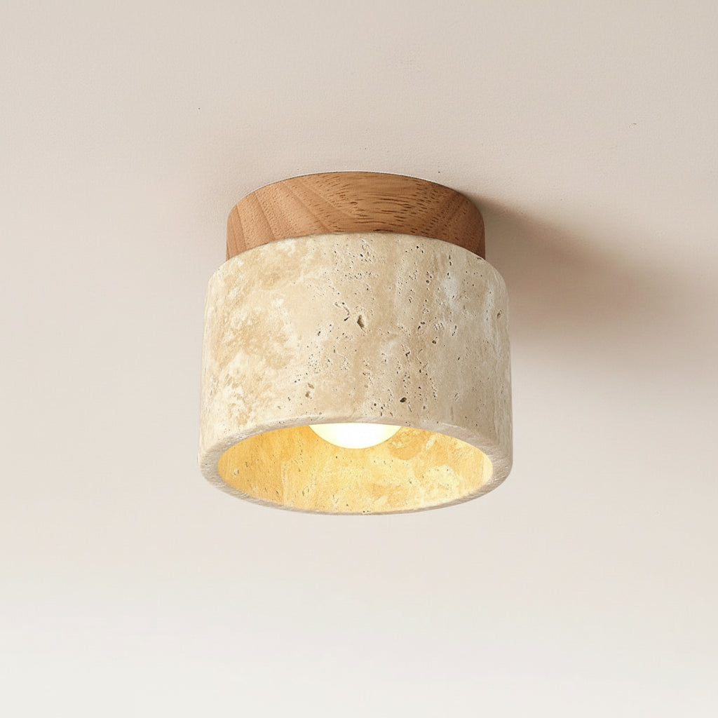 Naren Travertine and Wood Ceiling Light Log wood | Celestre