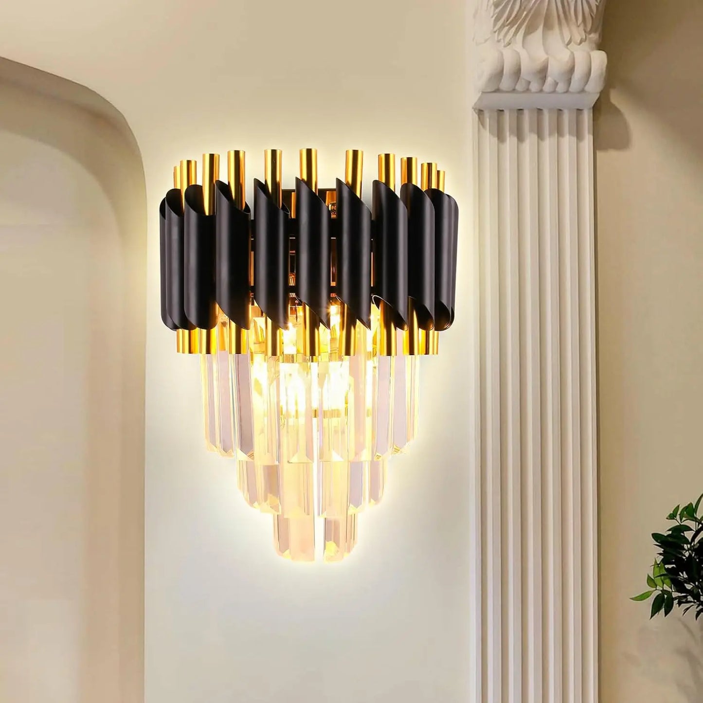 Evis Tiered Crystal Tubular Wall Light Neutral | Celestre
