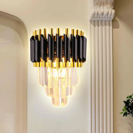 Evis Tiered Crystal Tubular Wall Light Neutral | Celestre