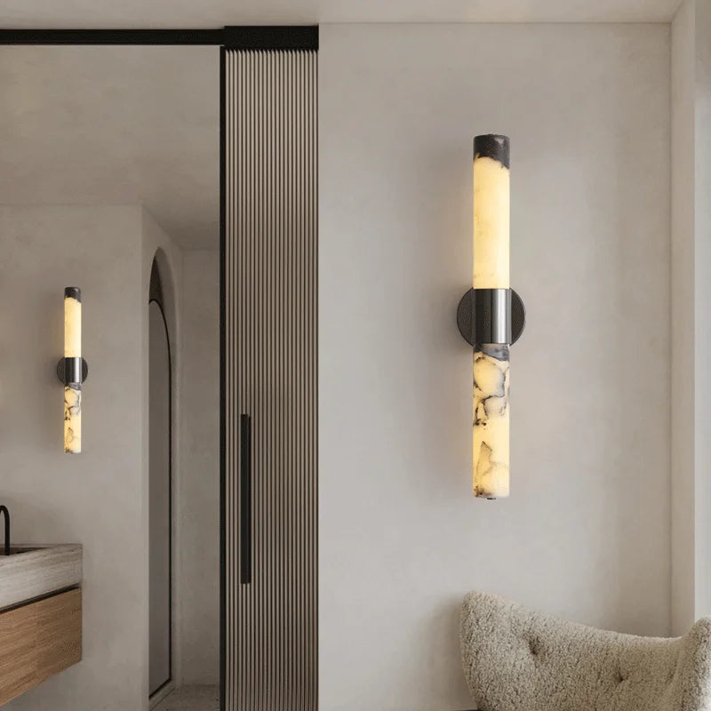 Cris Cylindrical Veined Alabaster Wall Light | Celestre