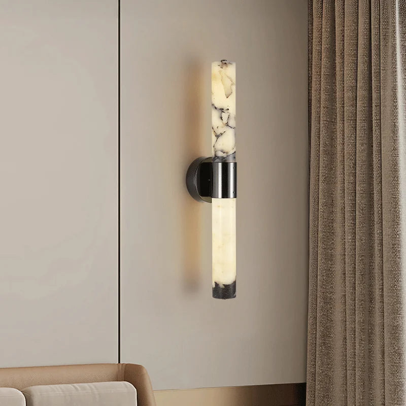Cris Cylindrical Veined Alabaster Wall Light | Celestre