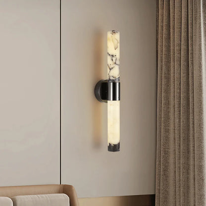 Cris Cylindrical Veined Alabaster Wall Light | Celestre