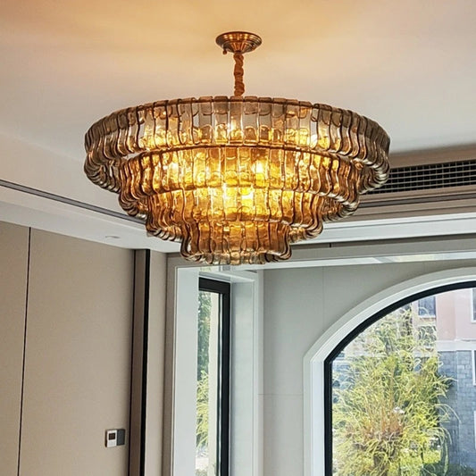 Cava Mid Century Tiered Glass Chandelier Smokey Grey D 90 cm | Celestre